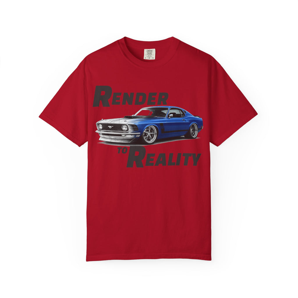 Render to Reality Car T-Shirt — Vintage Blue Muscle Car Graphic Tee