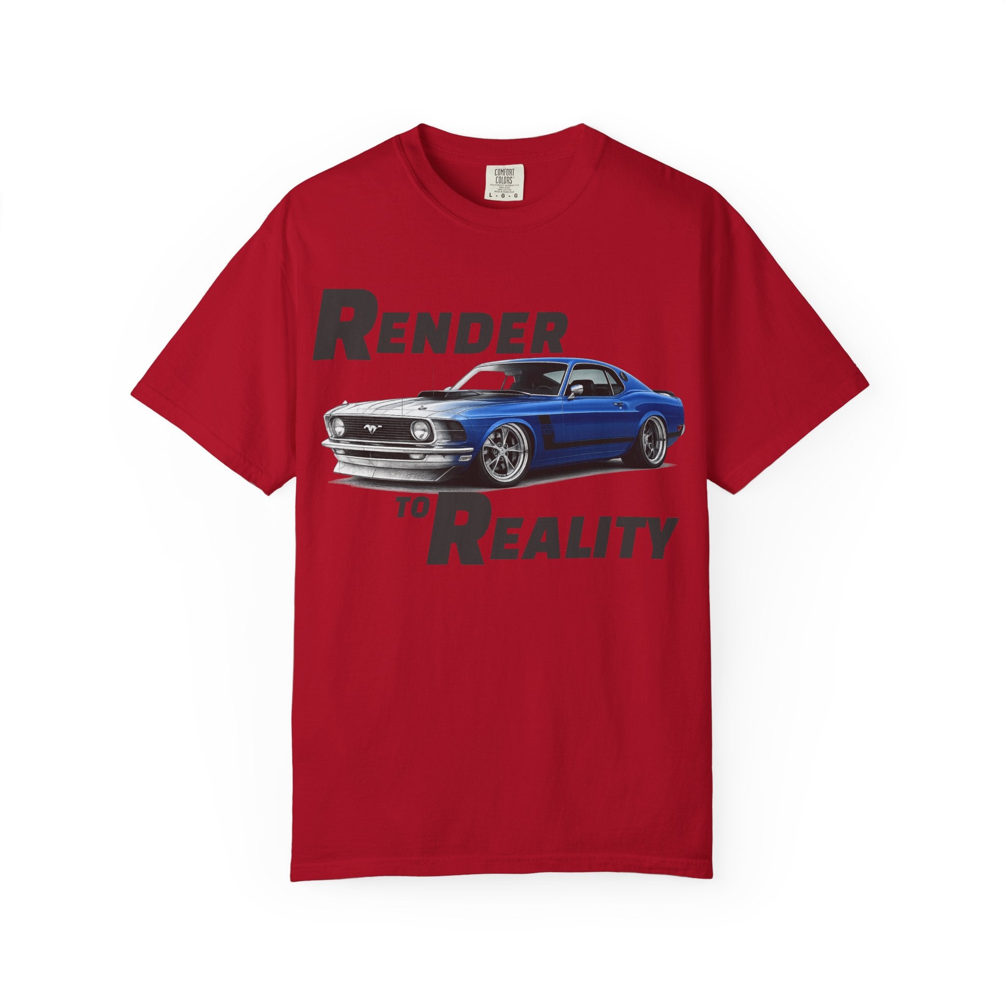 Render to Reality Car T-Shirt — Vintage Blue Muscle Car Graphic Tee