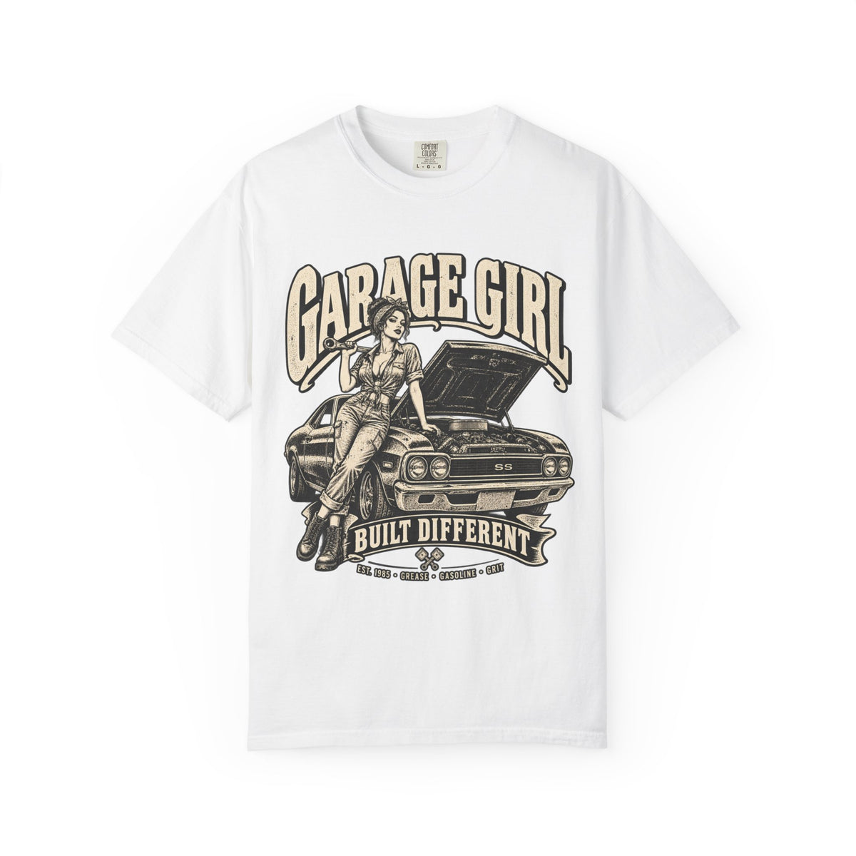 Garage Girl T-Shirt — "Built Different" Vintage Car Tee