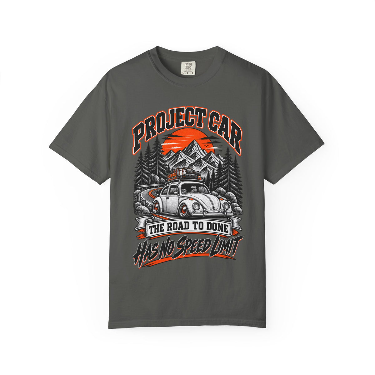Project Car "Has No Speed Limit" T-Shirt — Vintage Beetle Road Trip Tee