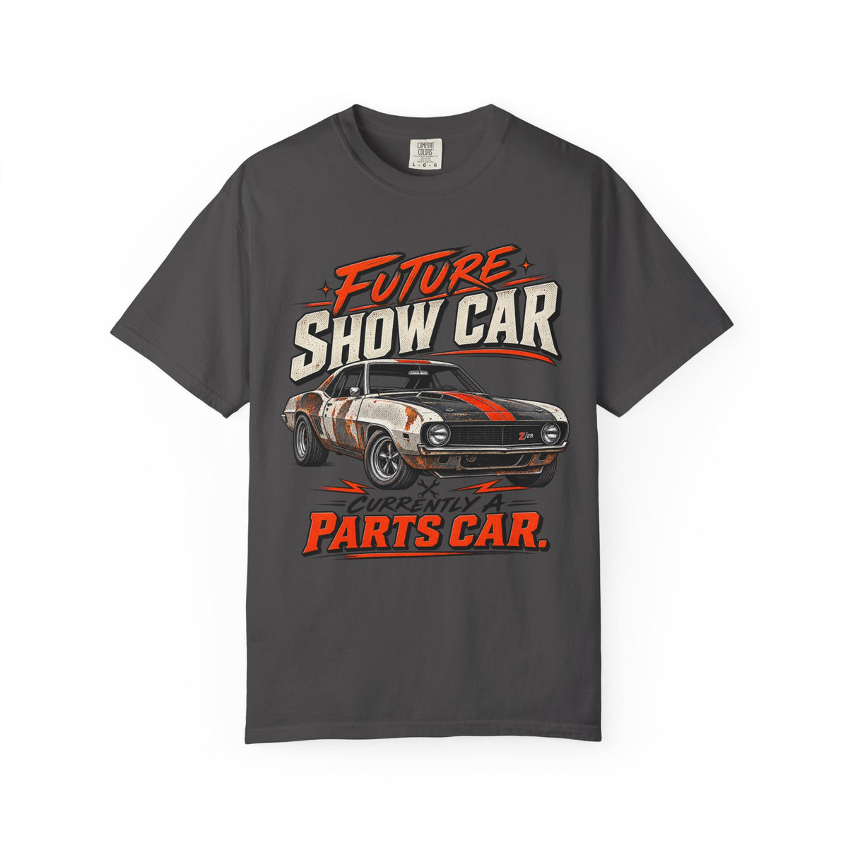 Future Show Car T-Shirt — "Currently a Parts Car" Retro Muscle Car Tee