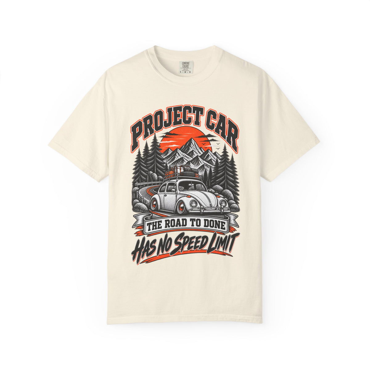 Project Car "Has No Speed Limit" T-Shirt — Vintage Beetle Road Trip Tee