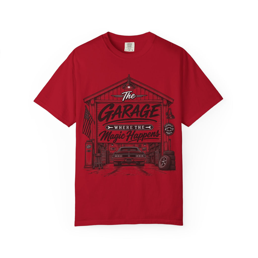 "The Garage Where the Magic Happens" Vintage Car Shop Tee