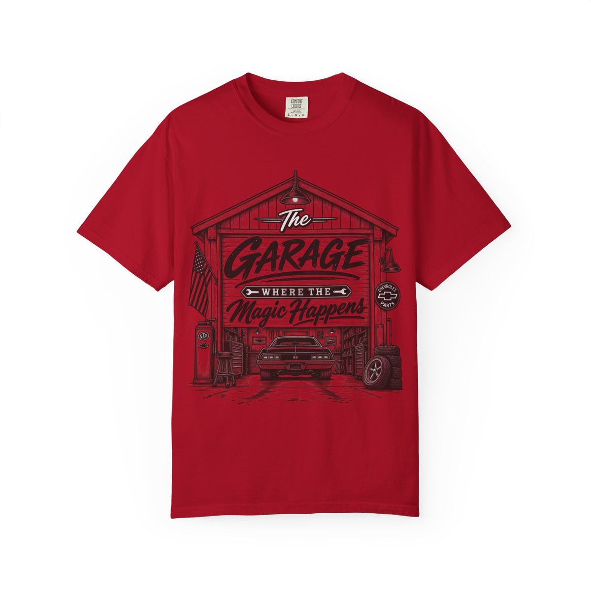 "The Garage Where the Magic Happens" Vintage Car Shop Tee