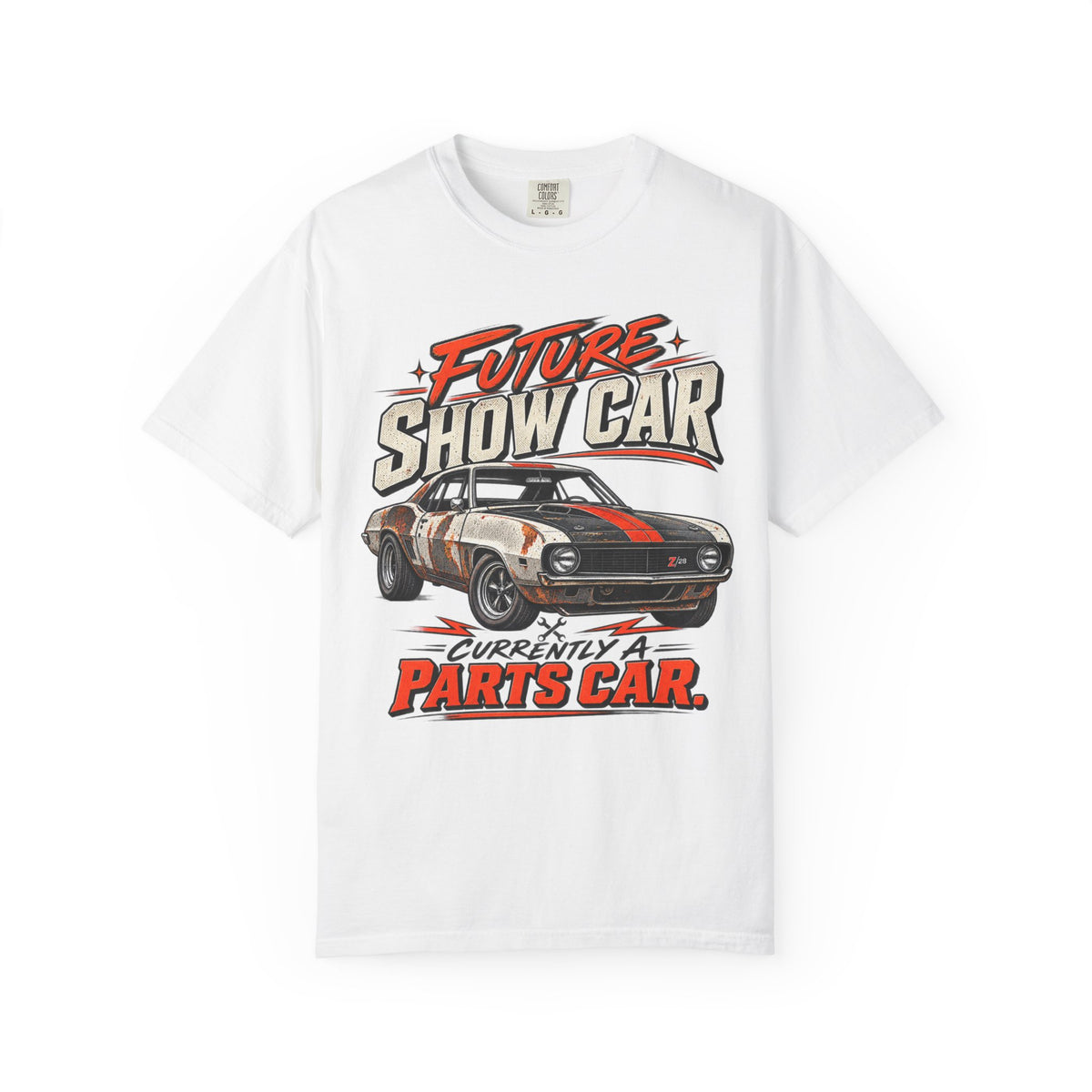 Future Show Car T-Shirt — "Currently a Parts Car" Retro Muscle Car Tee