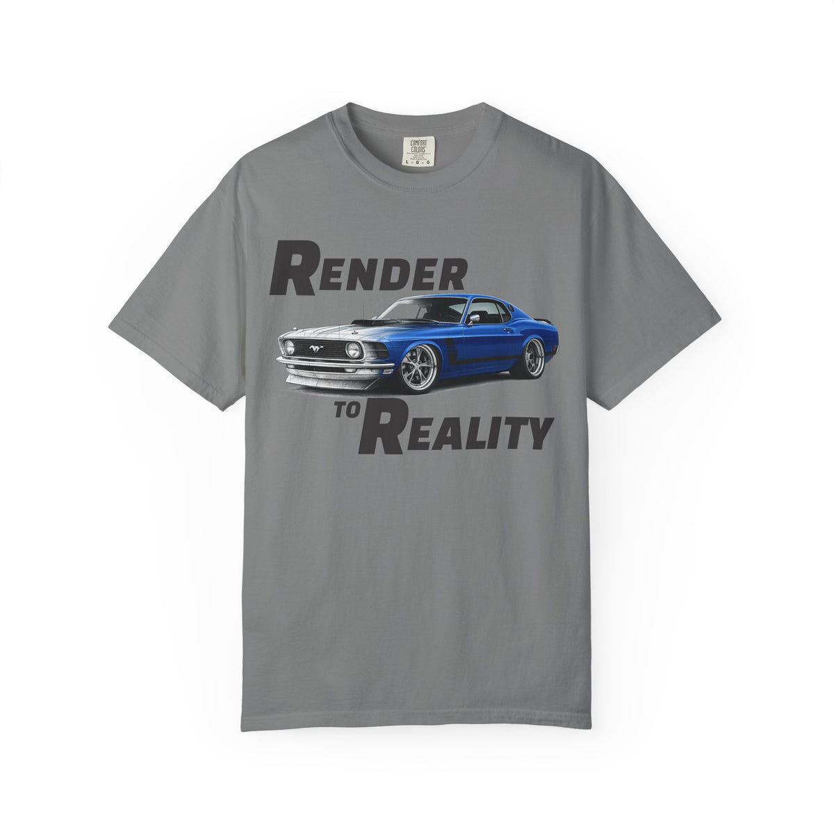 Render to Reality Car T-Shirt — Vintage Blue Muscle Car Graphic Tee