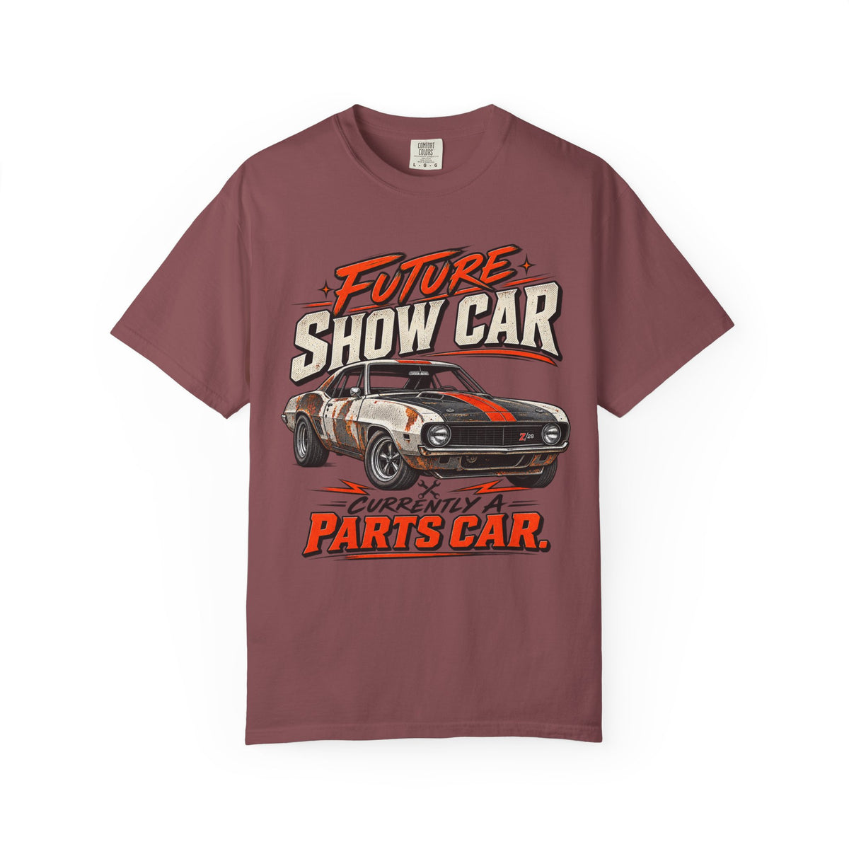 Future Show Car T-Shirt — "Currently a Parts Car" Retro Muscle Car Tee