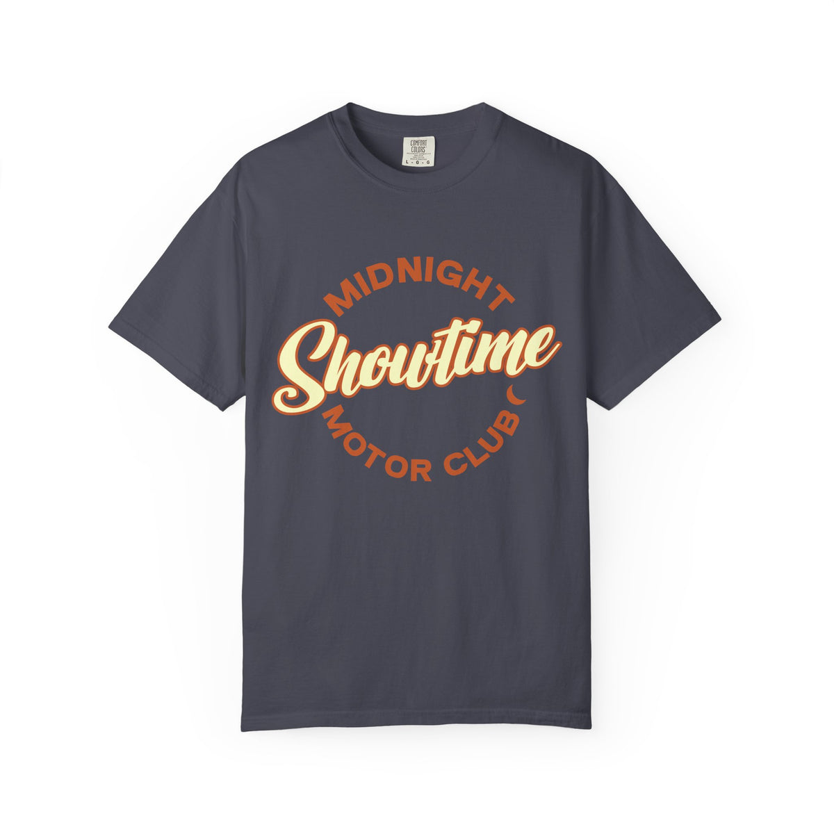 "Midnight Showtime Motor Club" Retro Script Car Culture Tee