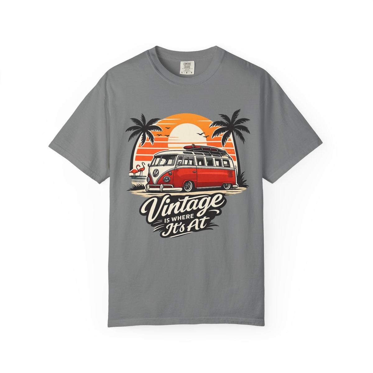 Vintage VW Camper Sunset T-Shirt — "Vintage Is Where It’s At"