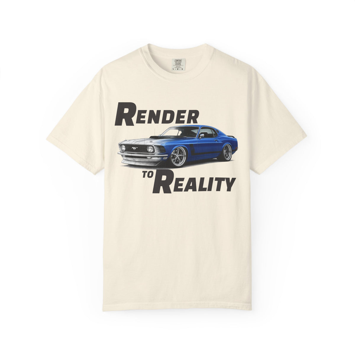 Render to Reality Car T-Shirt — Vintage Blue Muscle Car Graphic Tee