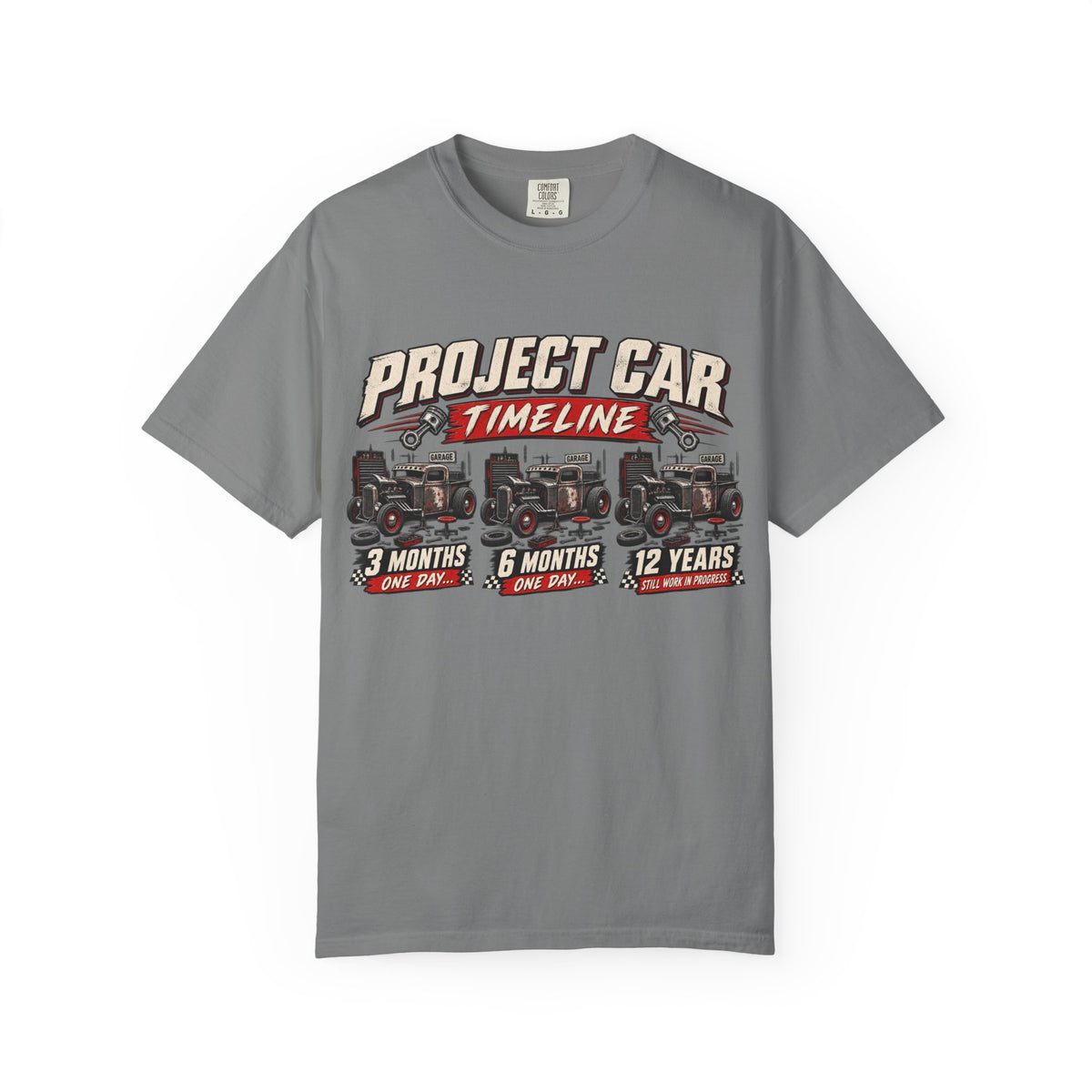 "Project Car Timeline" Hot Rod Funny Mechanic Tee