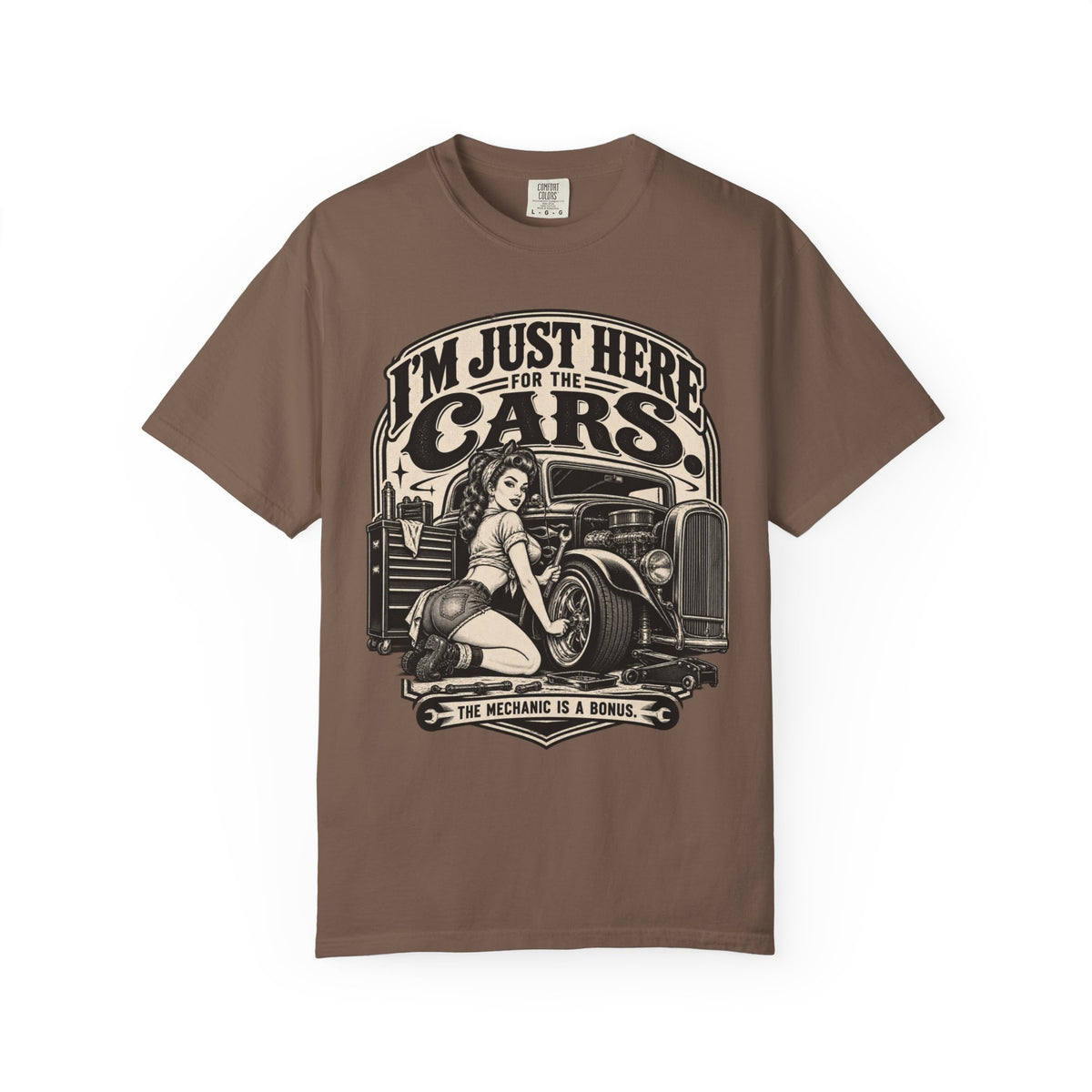 I'm Just Here for the Cars T-Shirt — Retro Pinup Hot Rod Tee