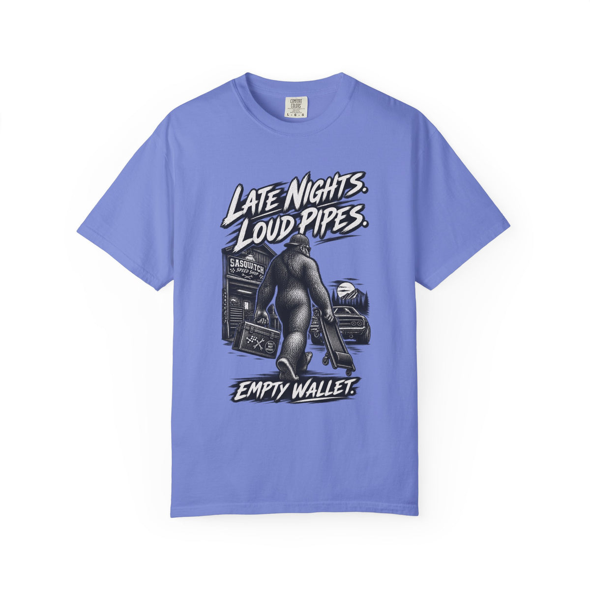 "Late Nights, Loud Pipes, Empty Wallet" Retro Sasquatch Graphic Tee