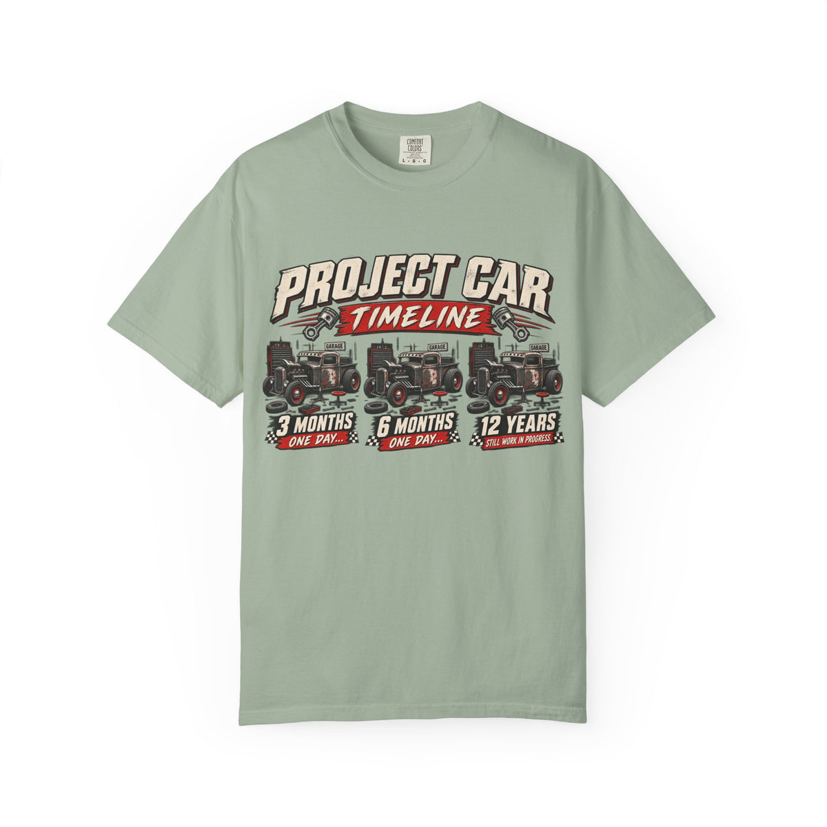 "Project Car Timeline" Hot Rod Funny Mechanic Tee