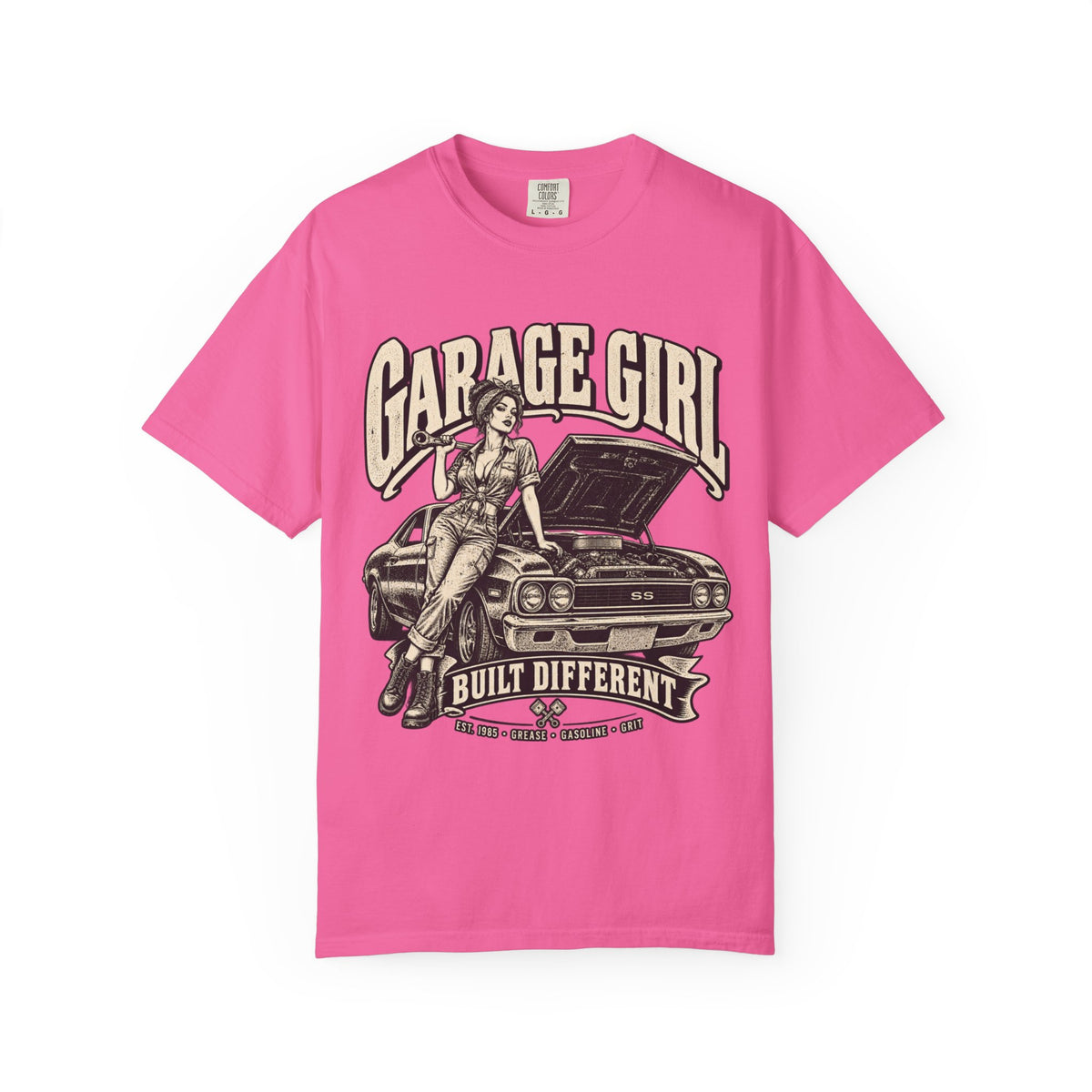 Garage Girl T-Shirt — "Built Different" Vintage Car Tee