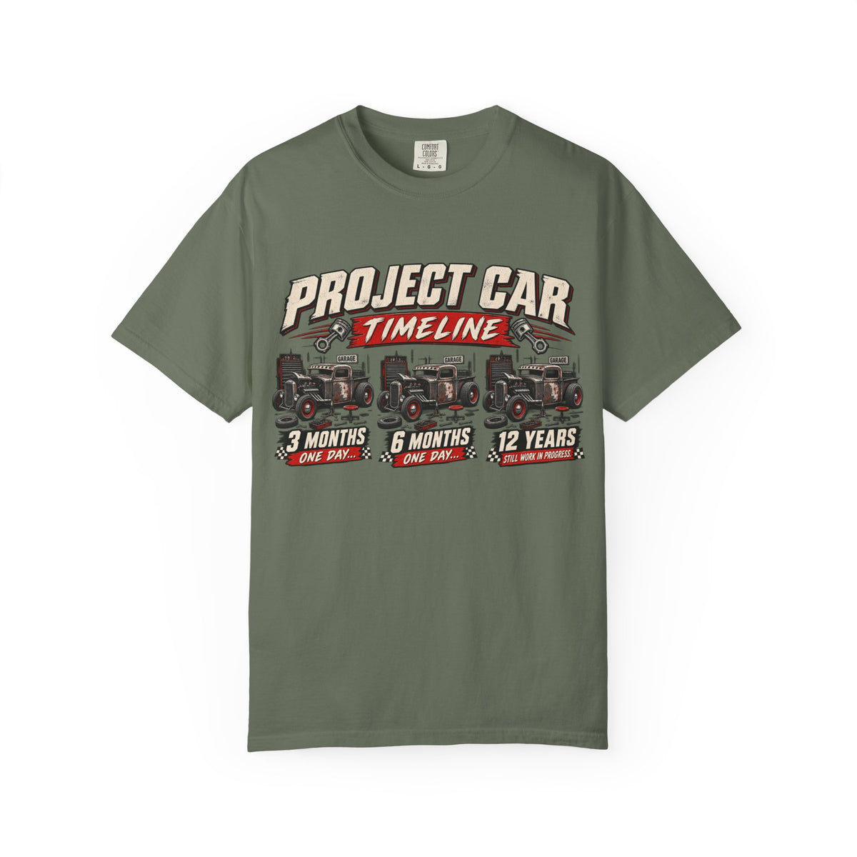"Project Car Timeline" Hot Rod Funny Mechanic Tee