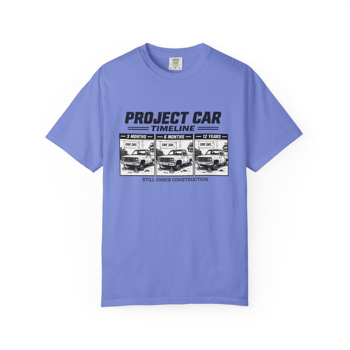 Project Car Timeline T-Shirt — "Project Car: Still Under Construction" Auto Mechanic Tee