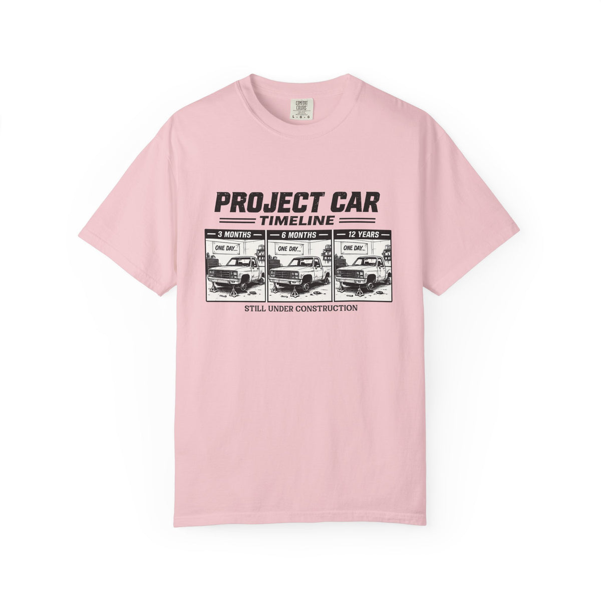 Project Car Timeline T-Shirt — "Project Car: Still Under Construction" Auto Mechanic Tee