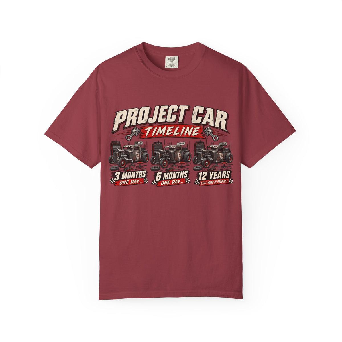 "Project Car Timeline" Hot Rod Funny Mechanic Tee