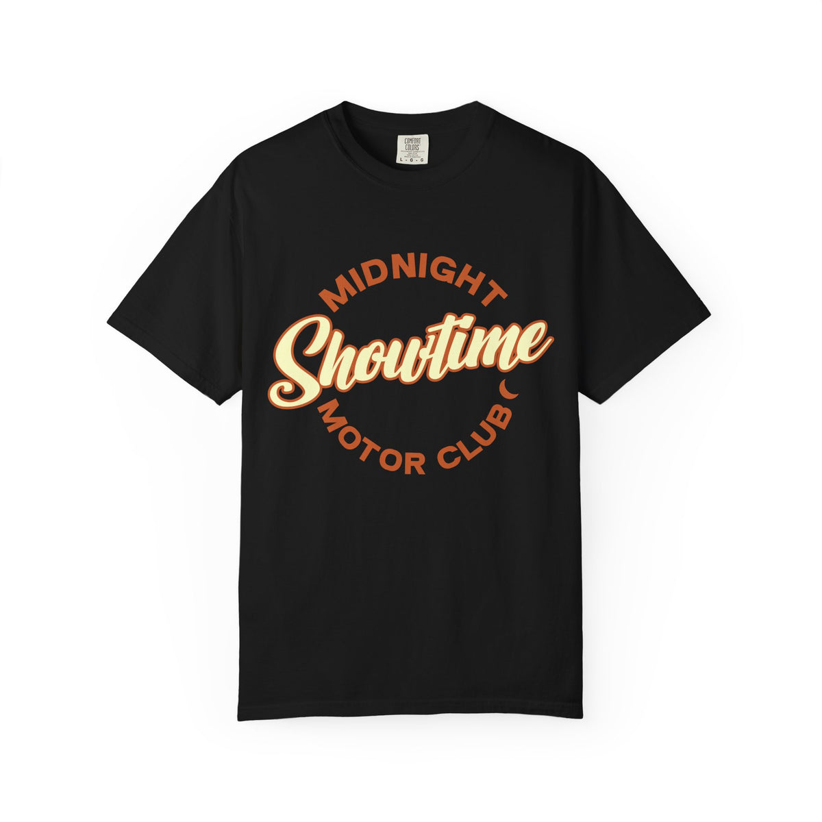 "Midnight Showtime Motor Club" Retro Script Car Culture Tee