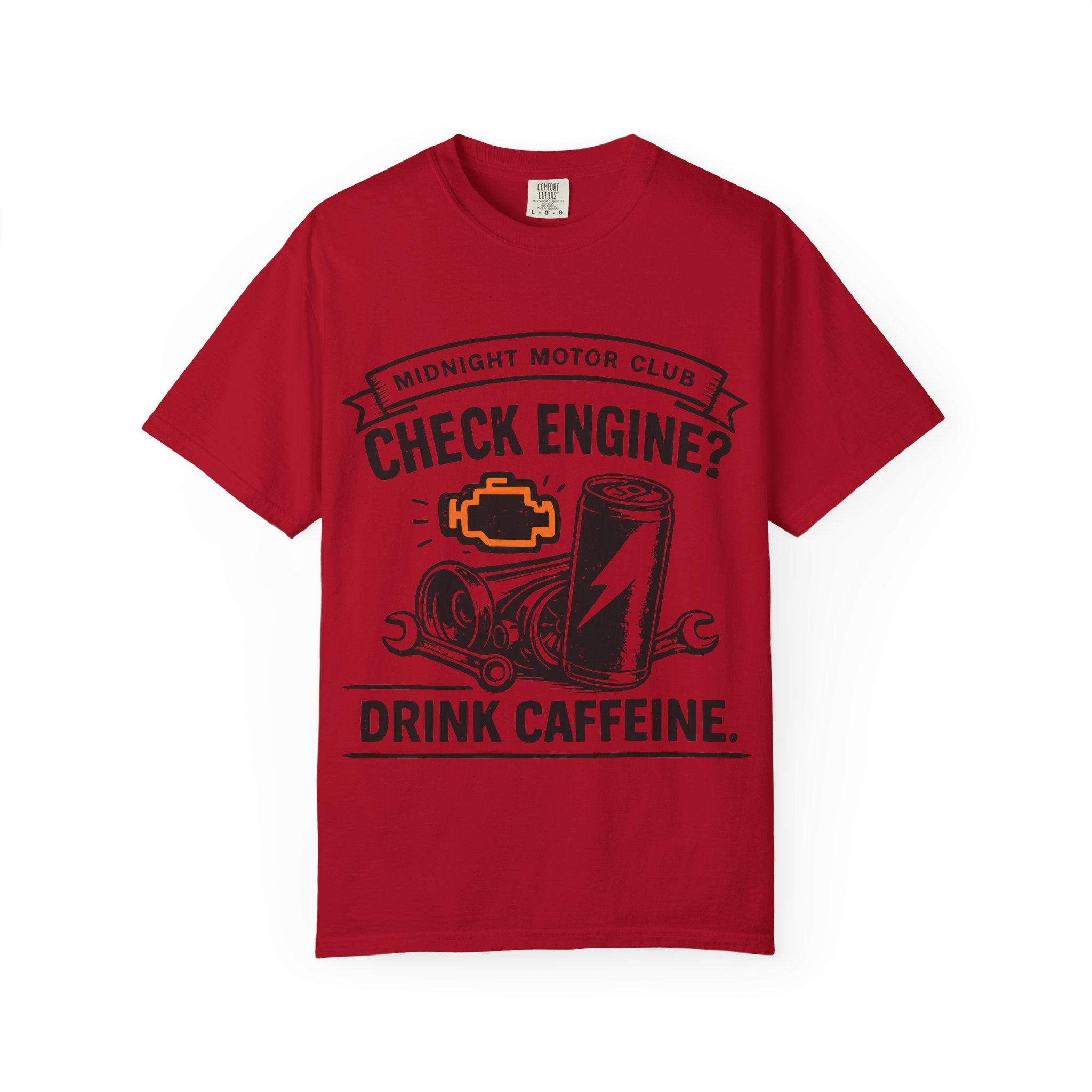 Check Engine? Drink Caffeine. T-Shirt — Mechanics & Car Lovers Racing Tee