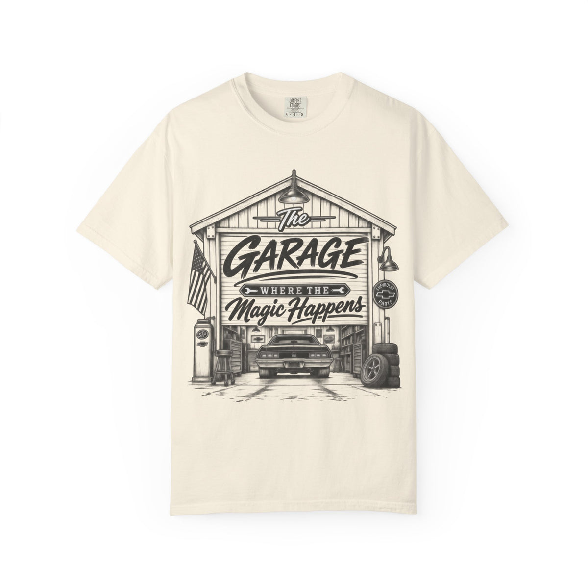 "The Garage Where the Magic Happens" Vintage Car Shop Tee