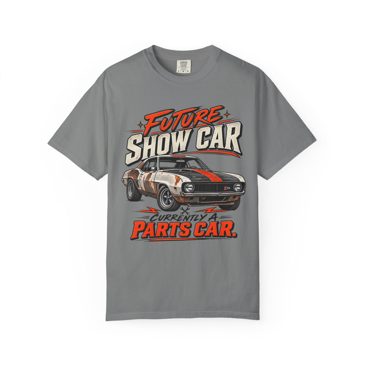 Future Show Car T-Shirt — "Currently a Parts Car" Retro Muscle Car Tee