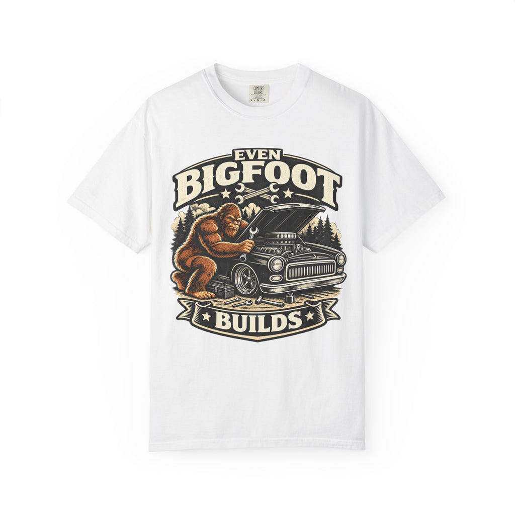 "Sasquatch Builds Too" Hot Rod Mechanic Tee