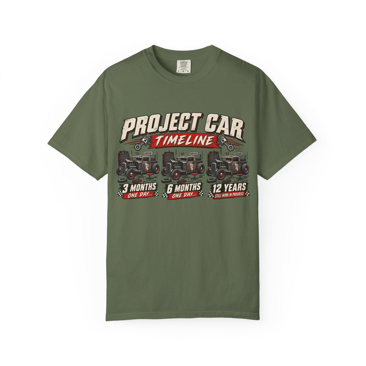 "Project Car Timeline" Hot Rod Funny Mechanic Tee