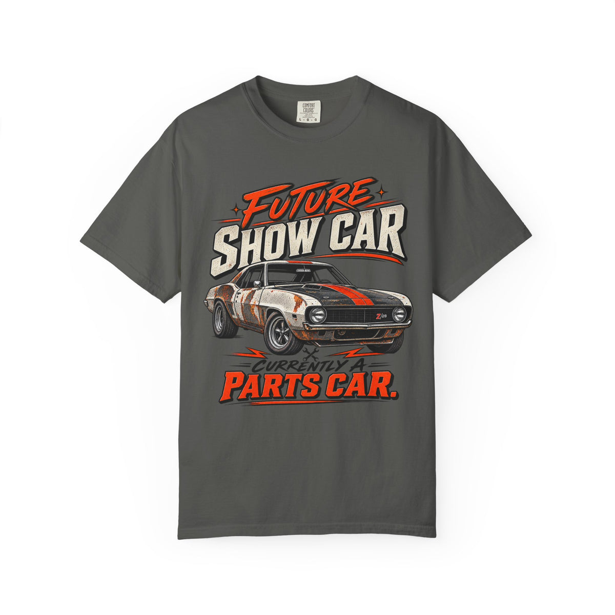 Future Show Car T-Shirt — "Currently a Parts Car" Retro Muscle Car Tee