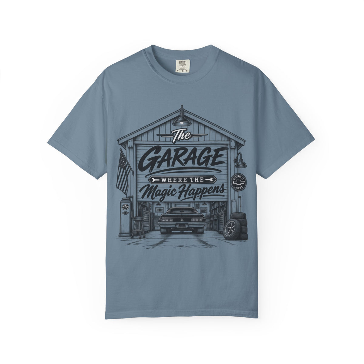 "The Garage Where the Magic Happens" Vintage Car Shop Tee