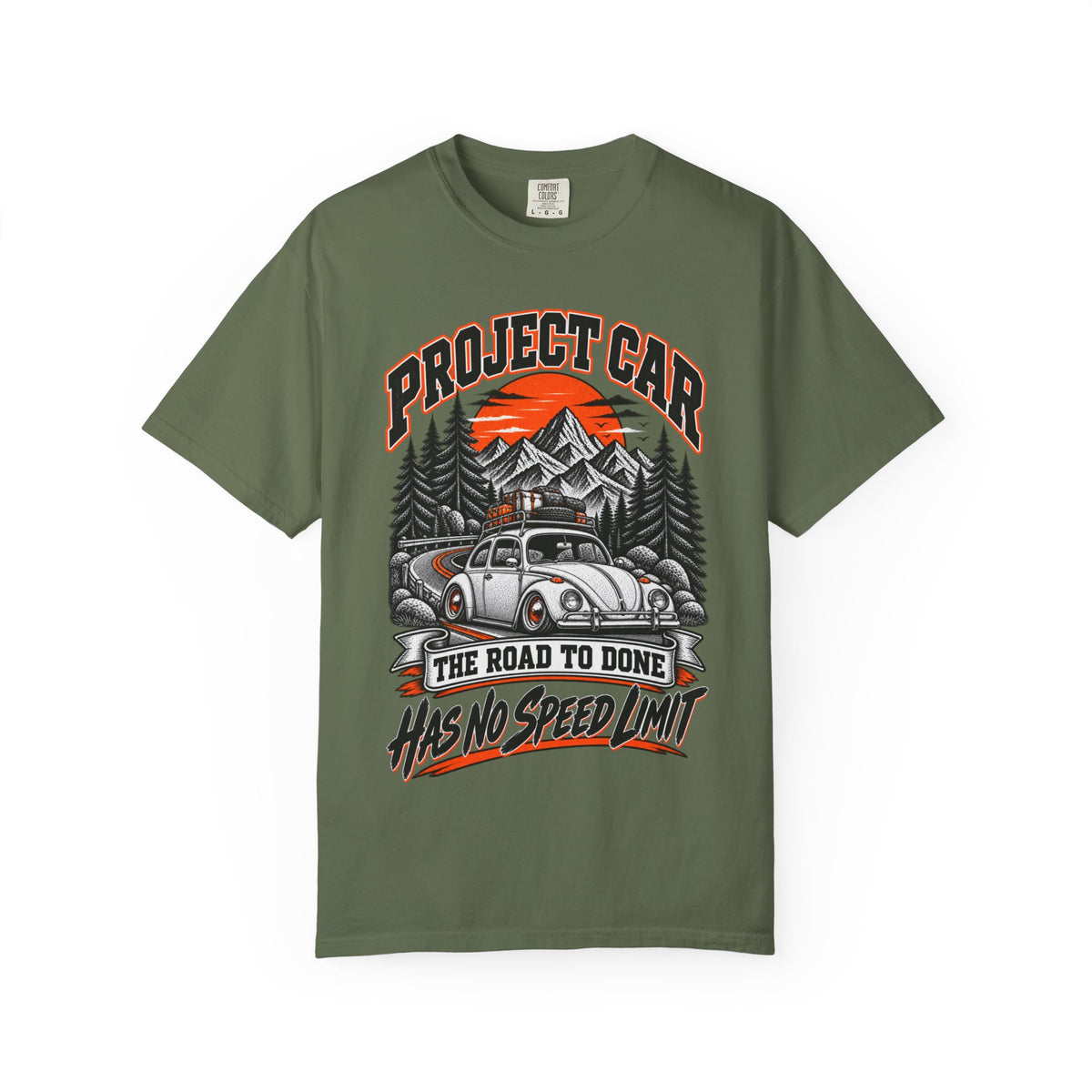 Project Car "Has No Speed Limit" T-Shirt — Vintage Beetle Road Trip Tee