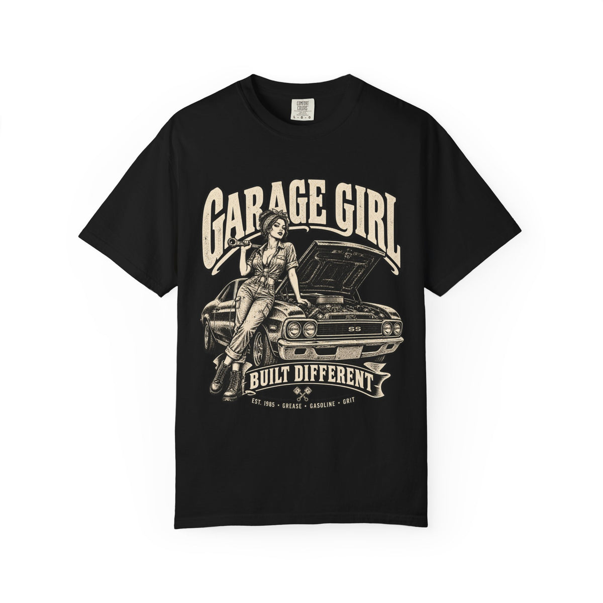 Garage Girl T-Shirt — "Built Different" Vintage Car Tee