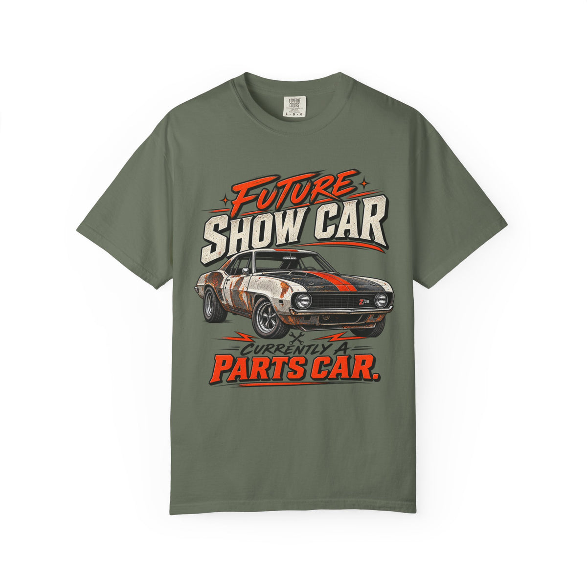 Future Show Car T-Shirt — "Currently a Parts Car" Retro Muscle Car Tee
