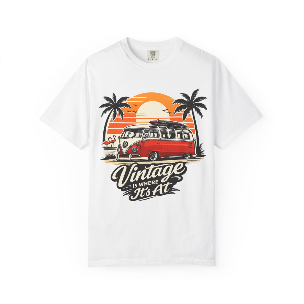 Vintage VW Camper Sunset T-Shirt — "Vintage Is Where It’s At"