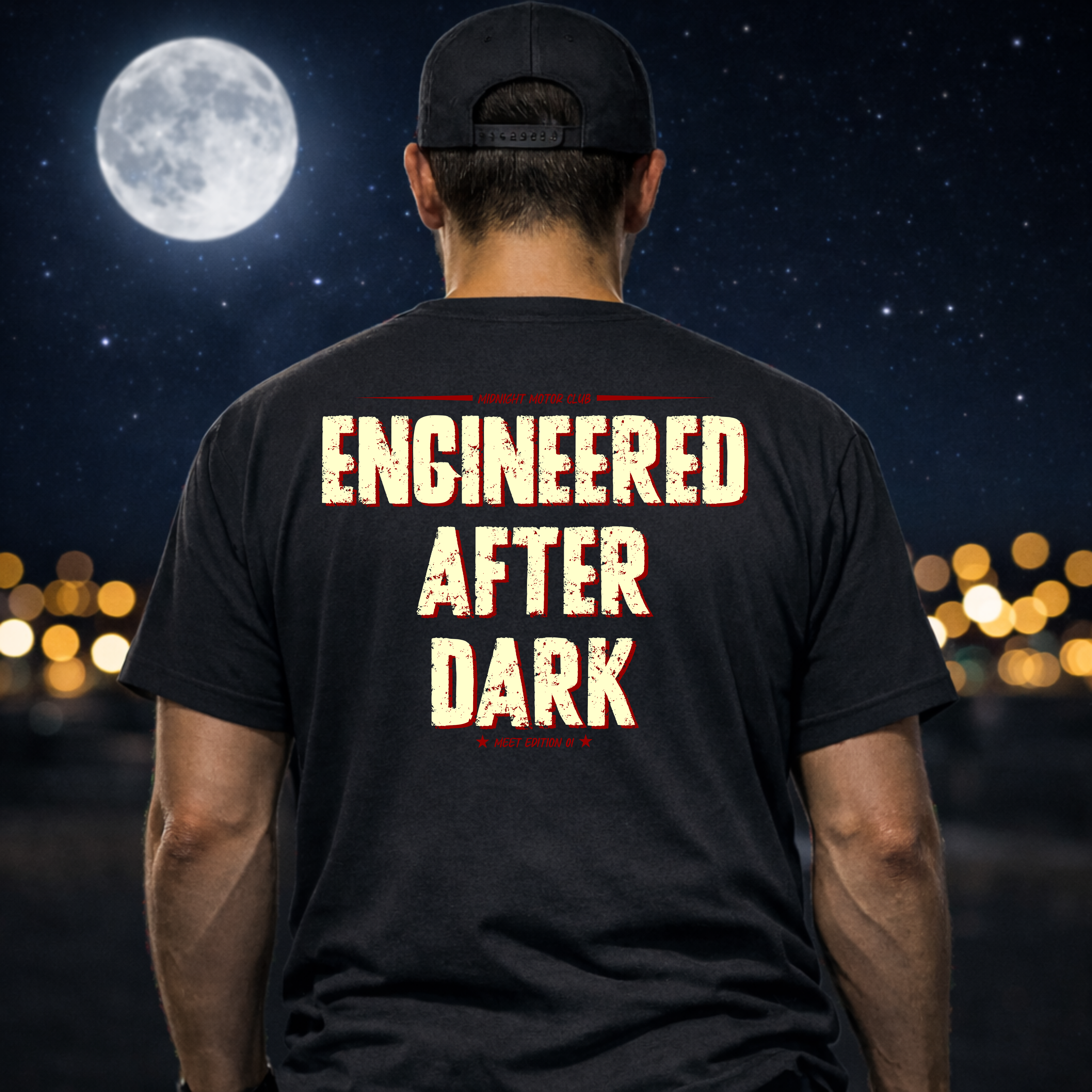 Engineered After Dark Graphic T-Shirt – MNC Midnight Motor Club Retro Logo