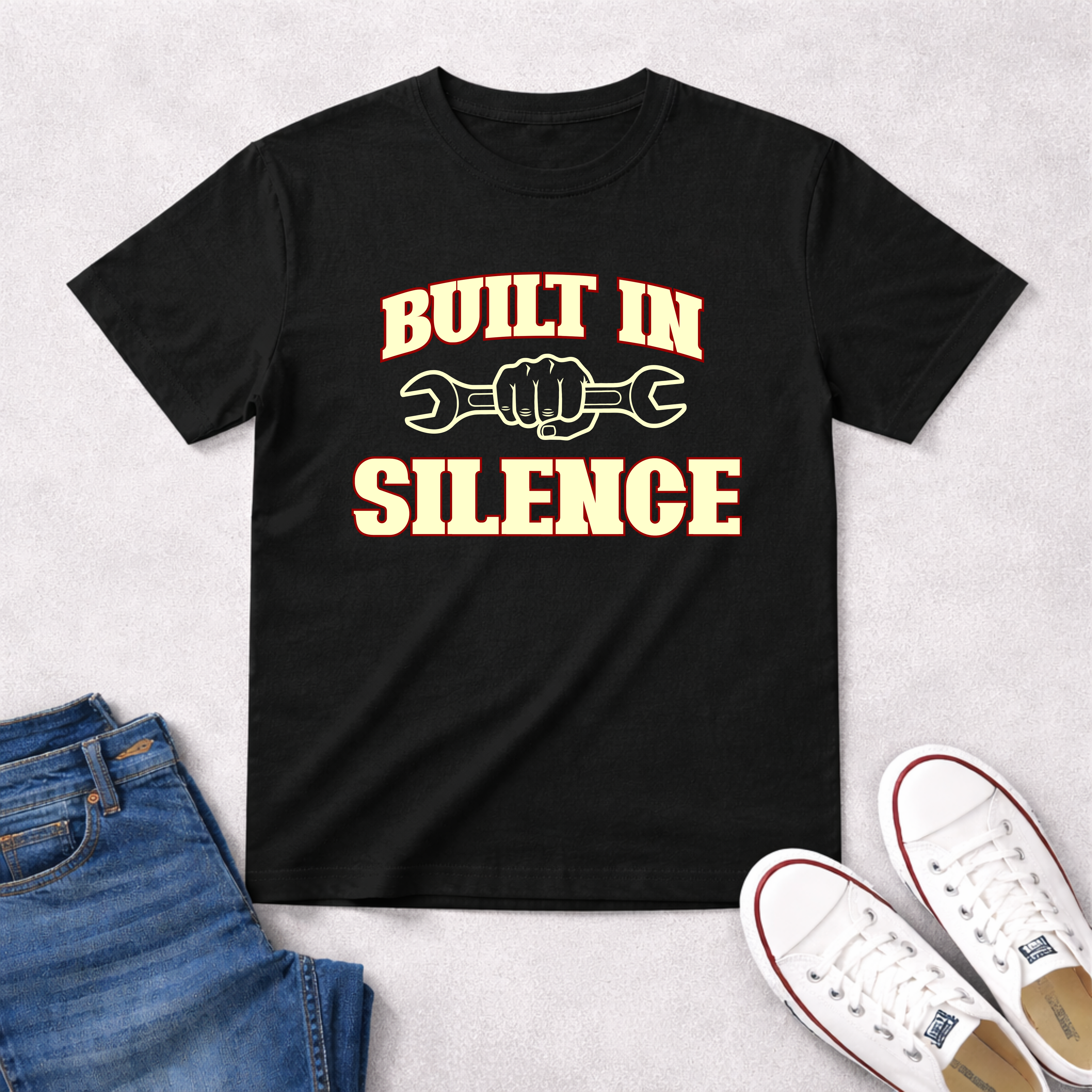 Built In Silence T-Shirt — Vintage Block Letter Graphic T-Shirt