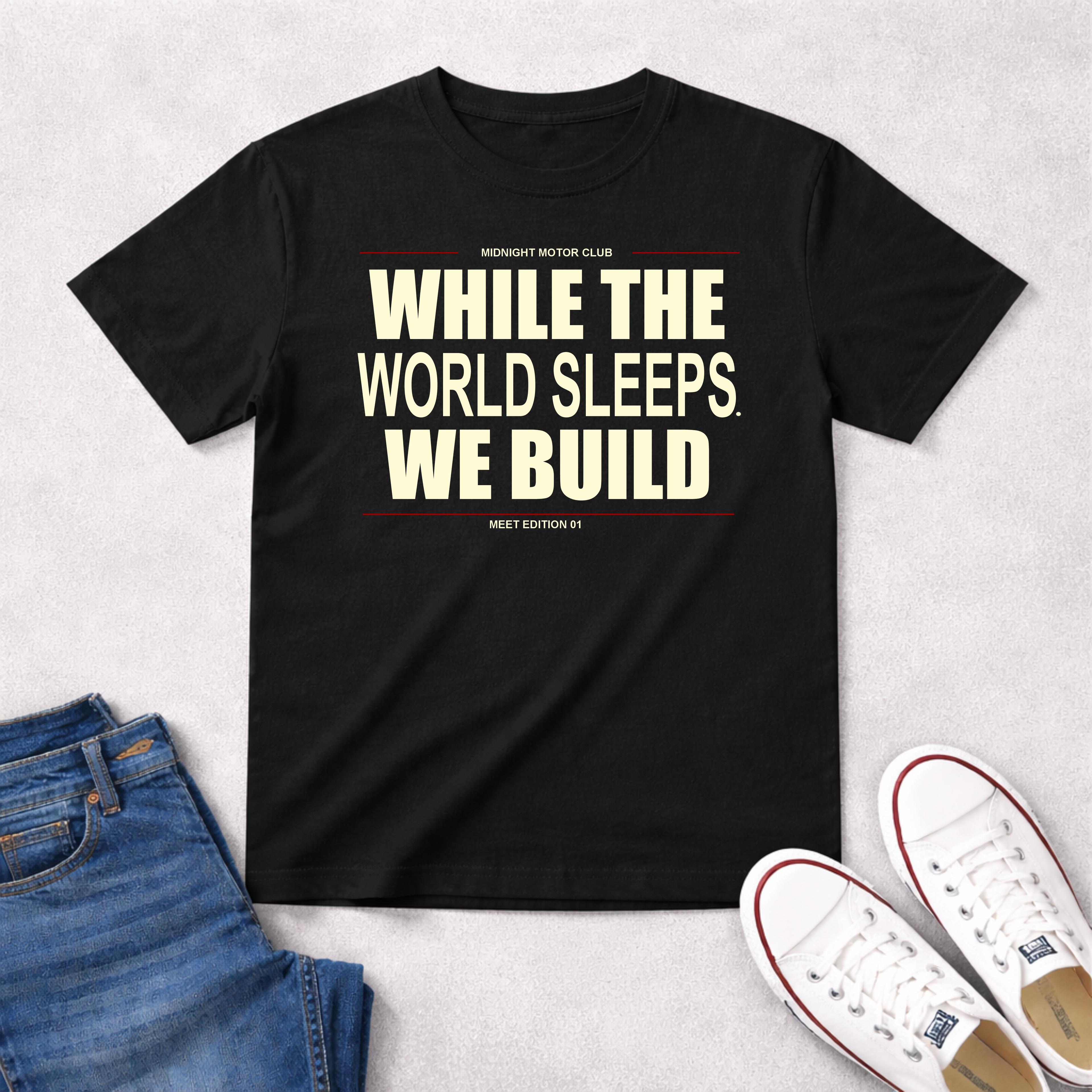 While The World Sleeps We Build T-Shirt | Motivational Typographic Tee