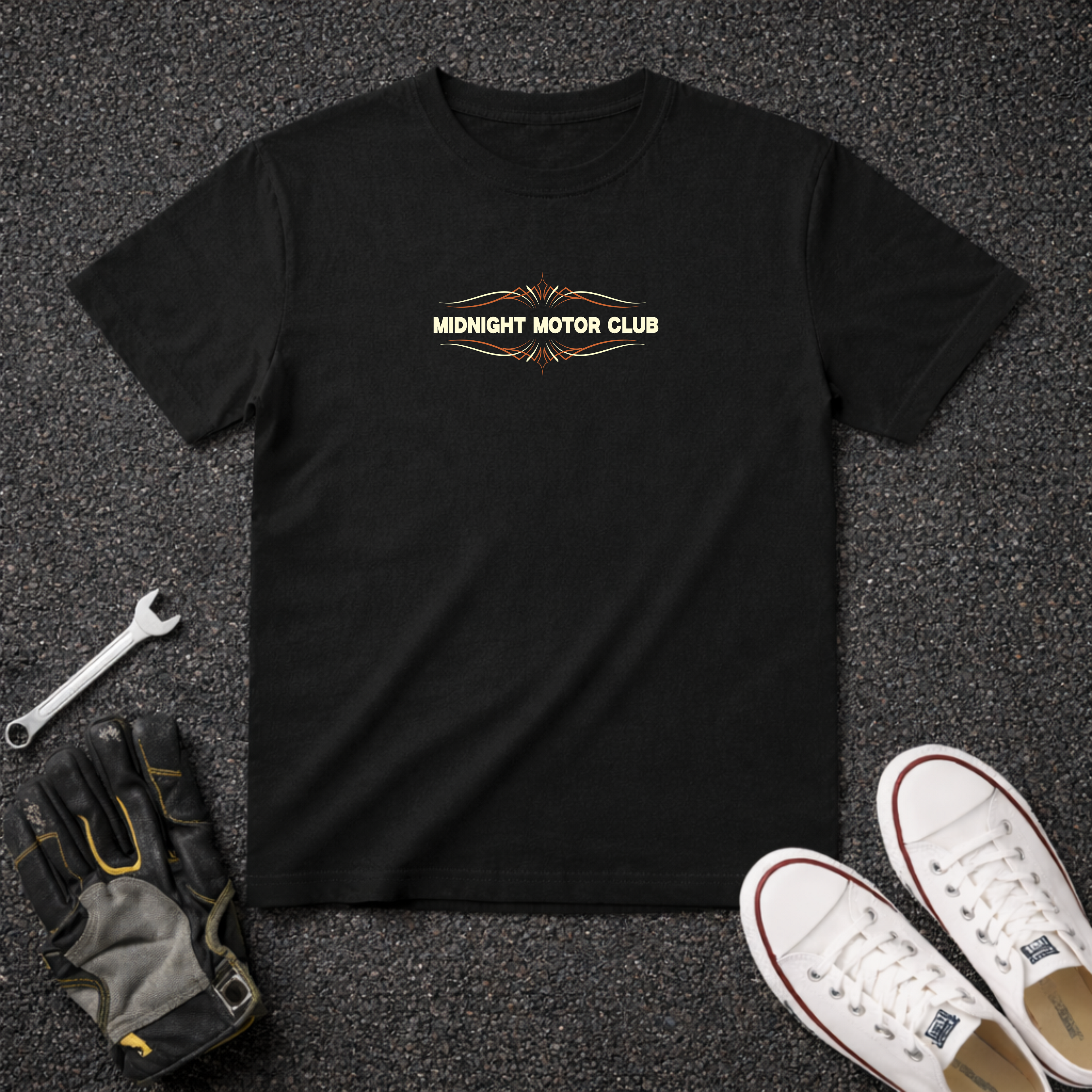 Midnight Motor Club T-Shirt — “The Garage Never Closes” Vintage Car Crew Tee