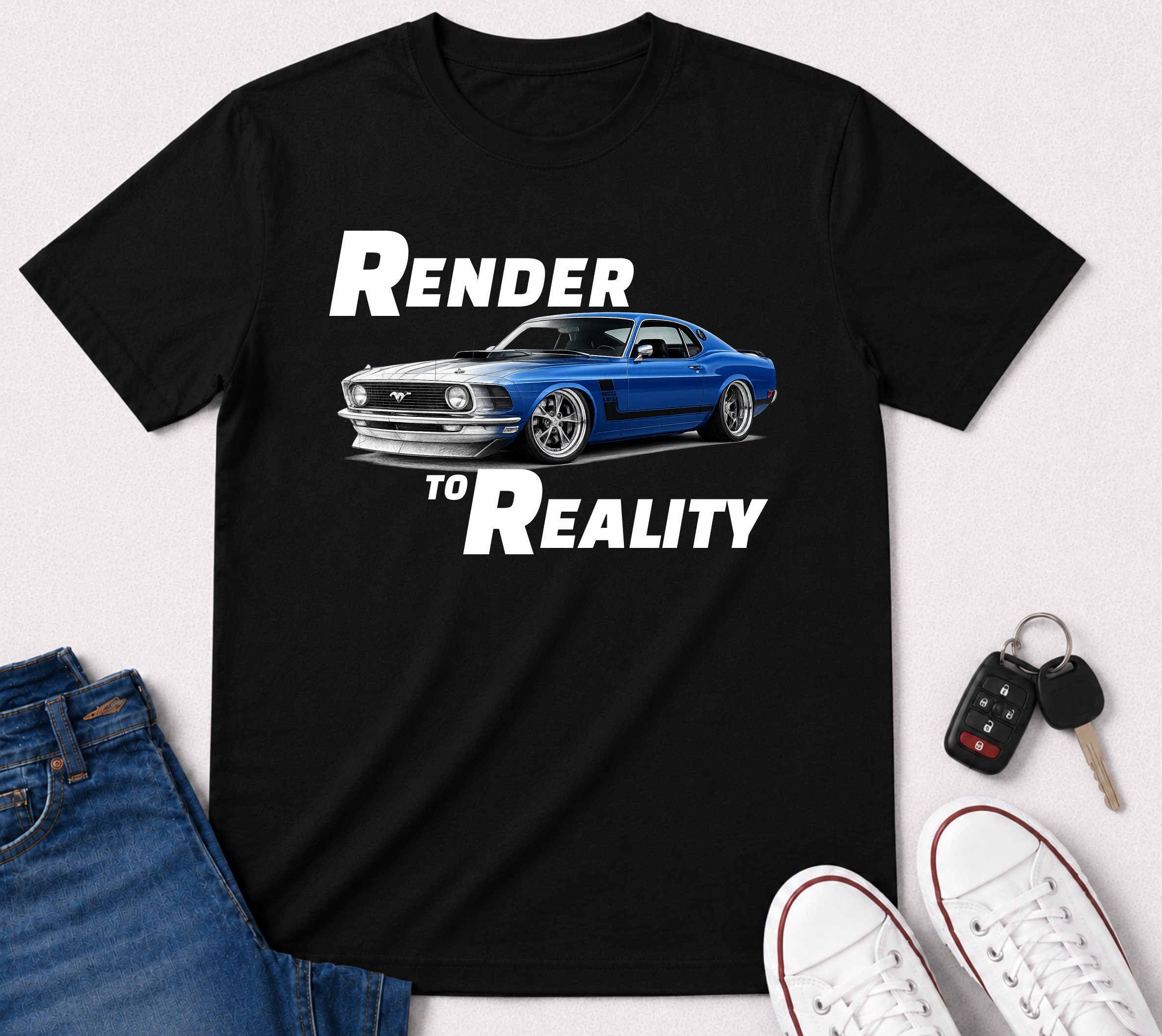 Render to Reality Car T-Shirt — Vintage Muscle Car Graphic Tee