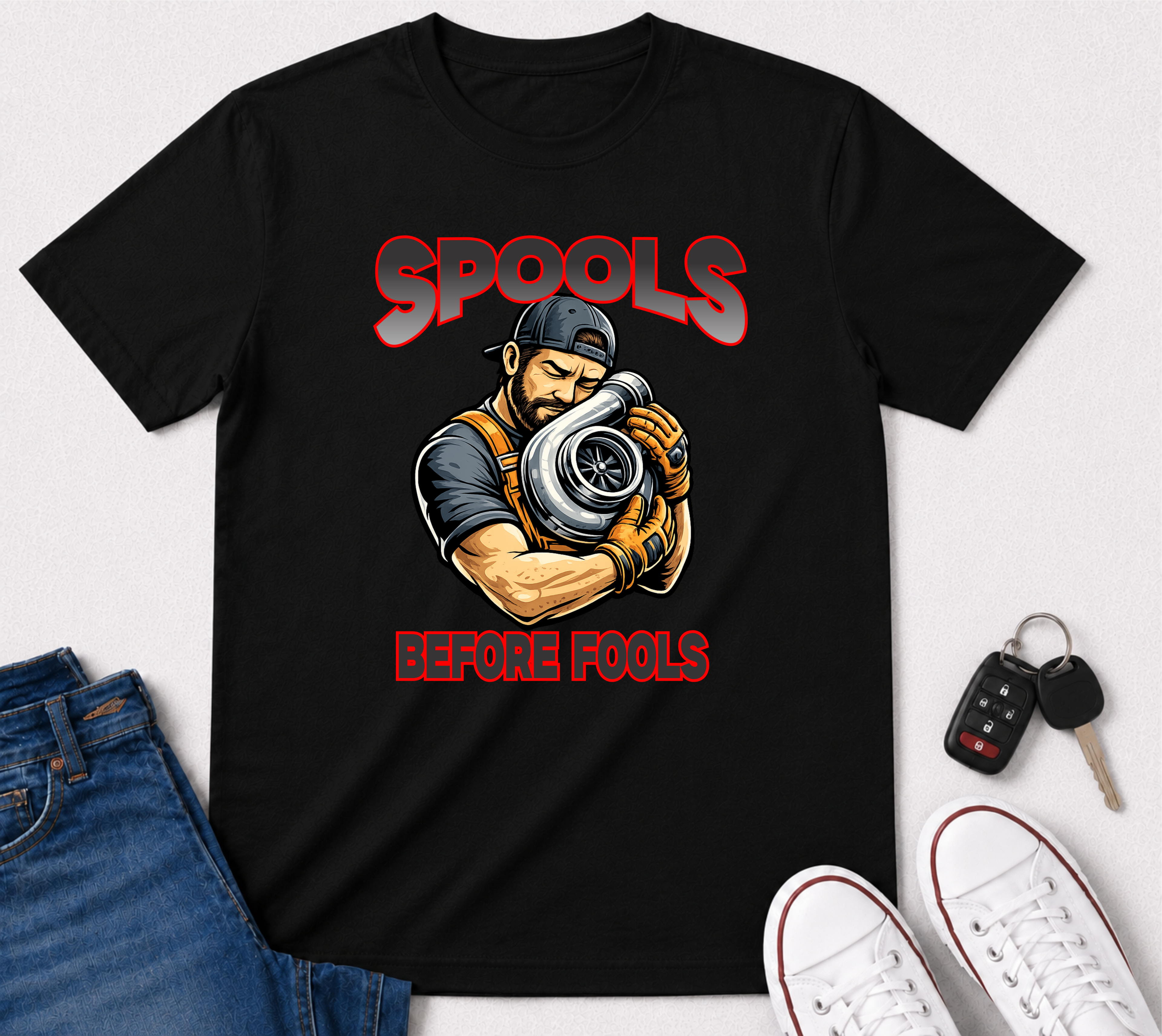 Spools Before Fools T-Shirt — Turbo Mechanic Graphic Tee