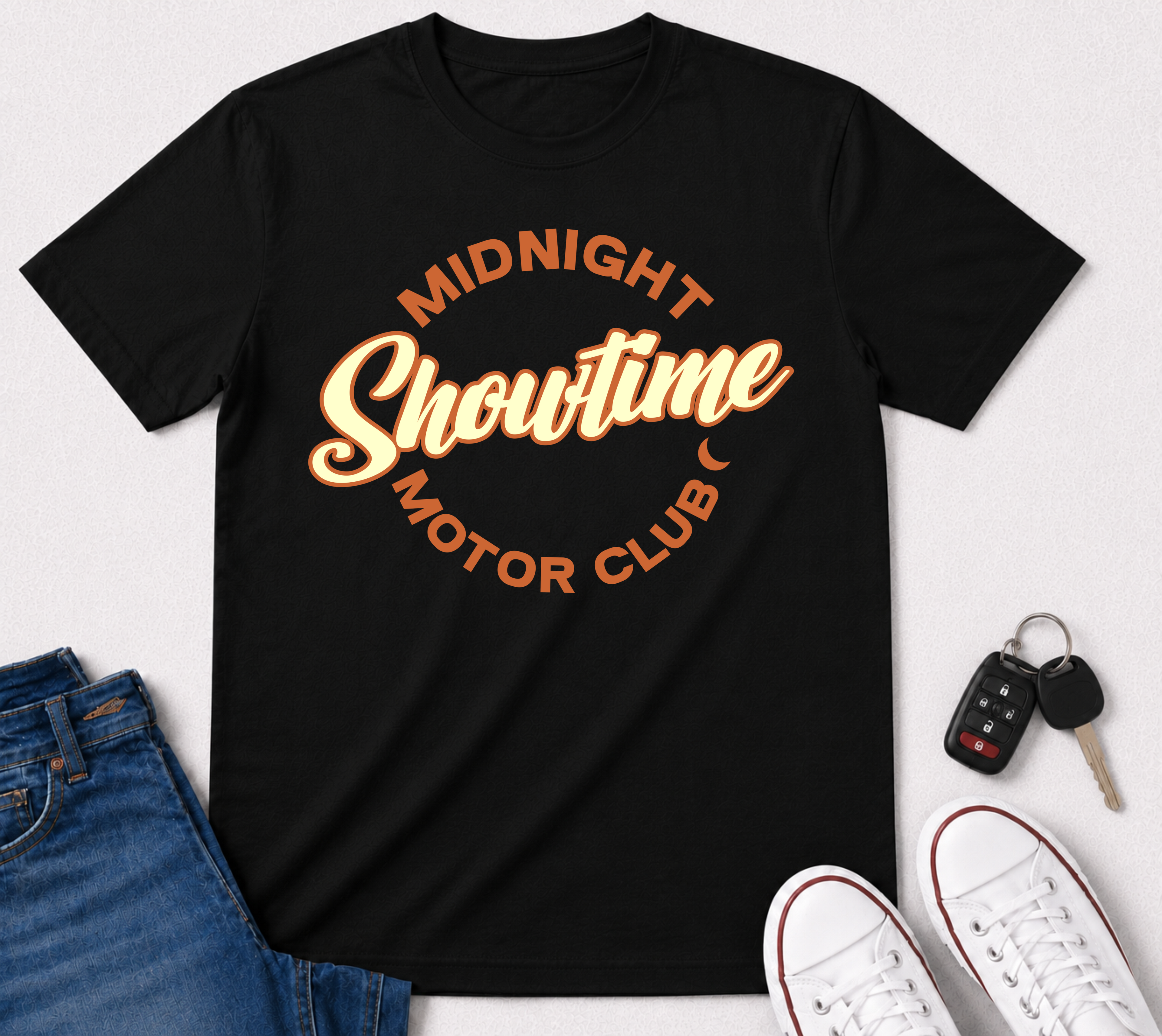 Shirt — "Midnight Showtime Motor Club" Retro Script Tee