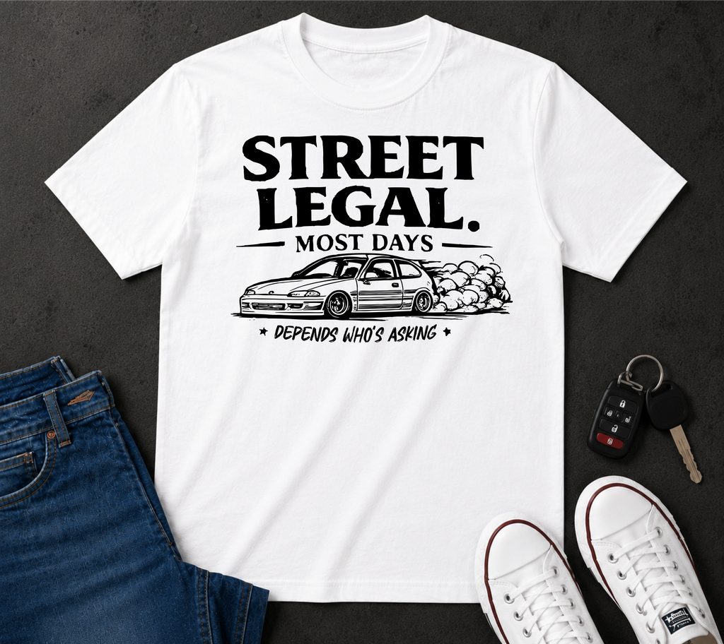 Street Legal T-Shirt — Retro Car Drift Graphic "Most Days" Tee