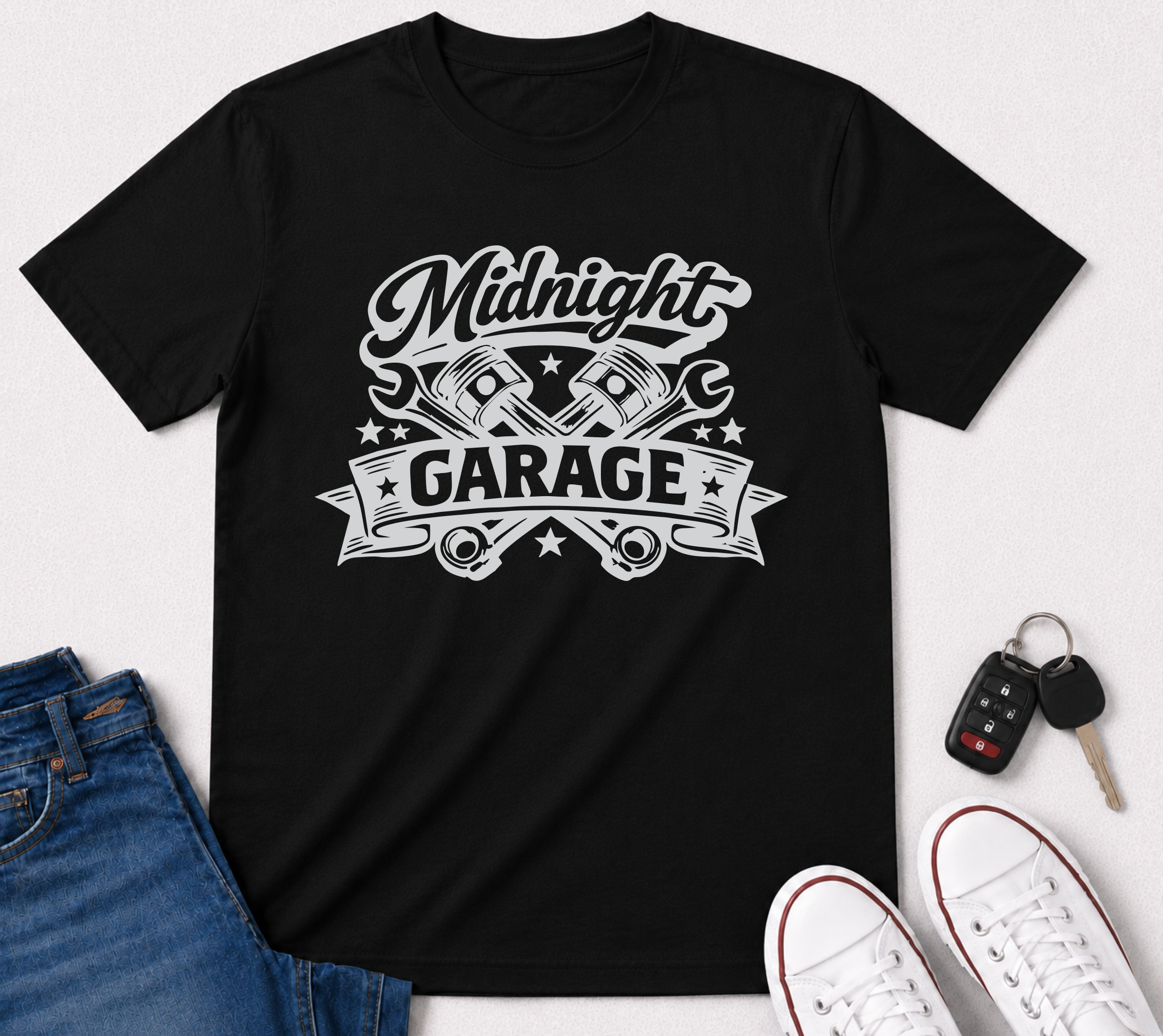 Midnight Garage T-Shirt – Vintage Mechanic Shirt