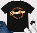 "Midnight Showtime Motor Club" Retro Script Car Culture Tee