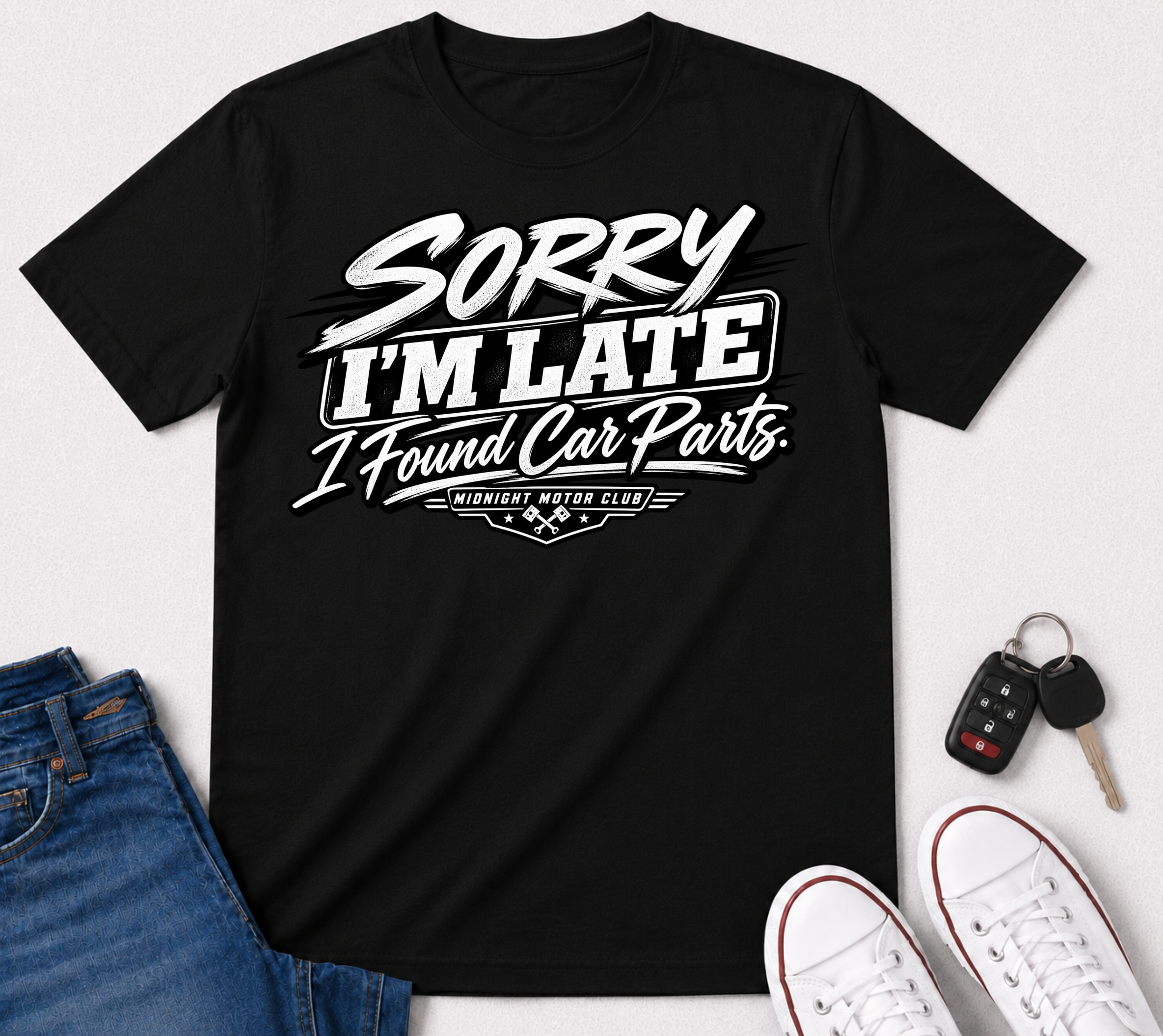 Sorry I'm Late I Found Car Parts T-Shirt — Funny Automotive Tee for Car Lovers