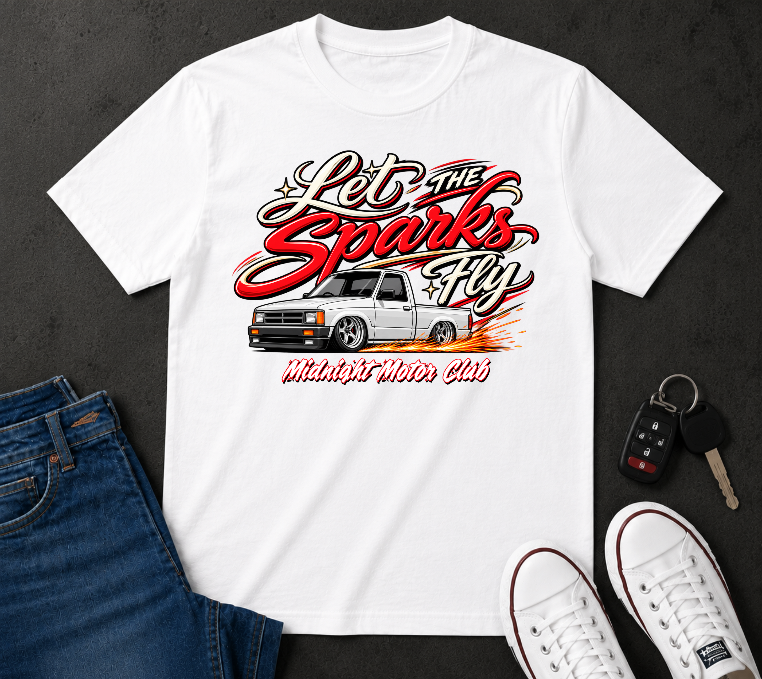 Let the Sparks Fly Truck Graphic T-Shirt — Midnight Motor Club Vintage Streetwear
