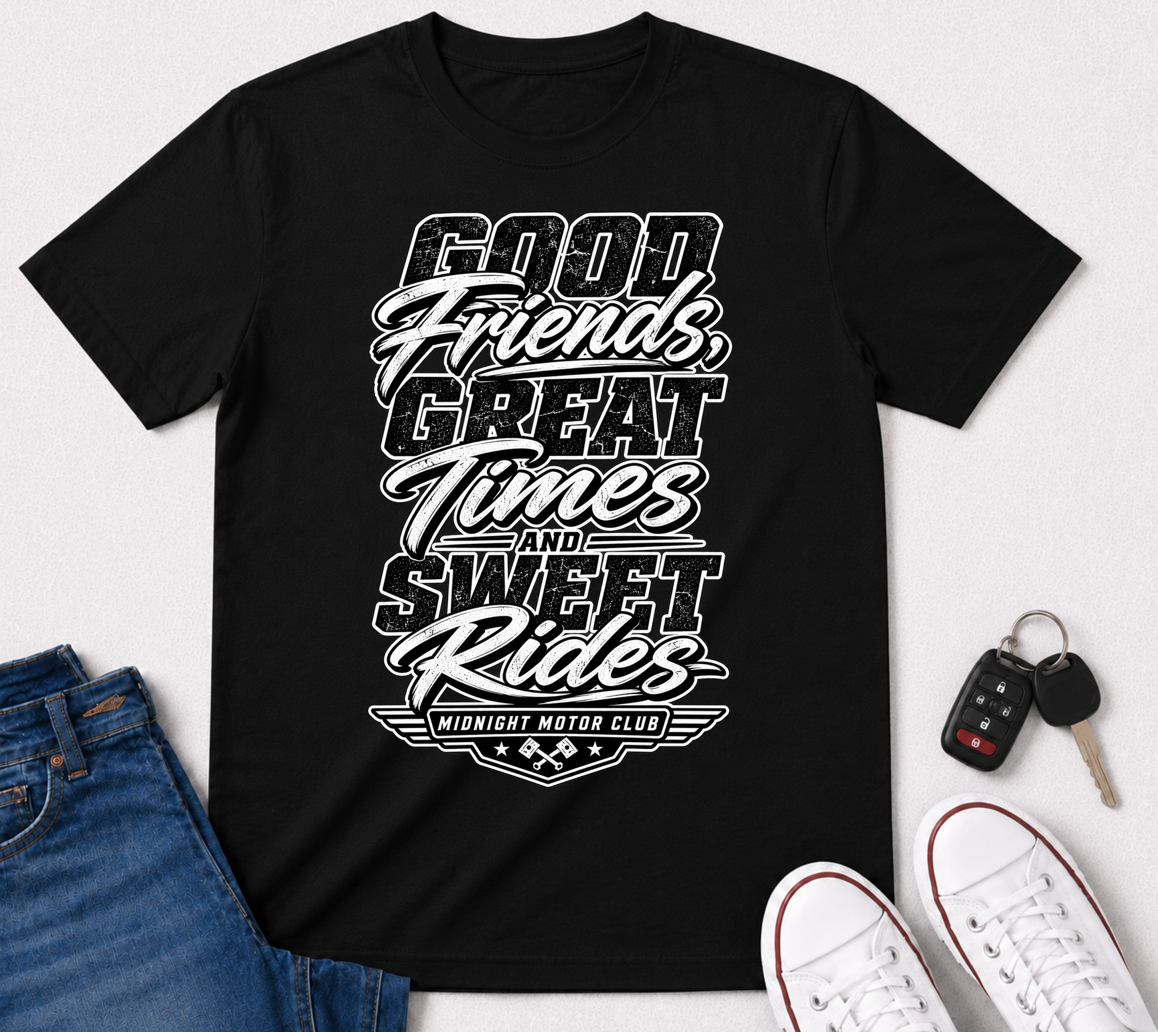 T-Shirt — "Good Friends, Great Times and Sweet Rides" Vintage Motorcycle Graphic