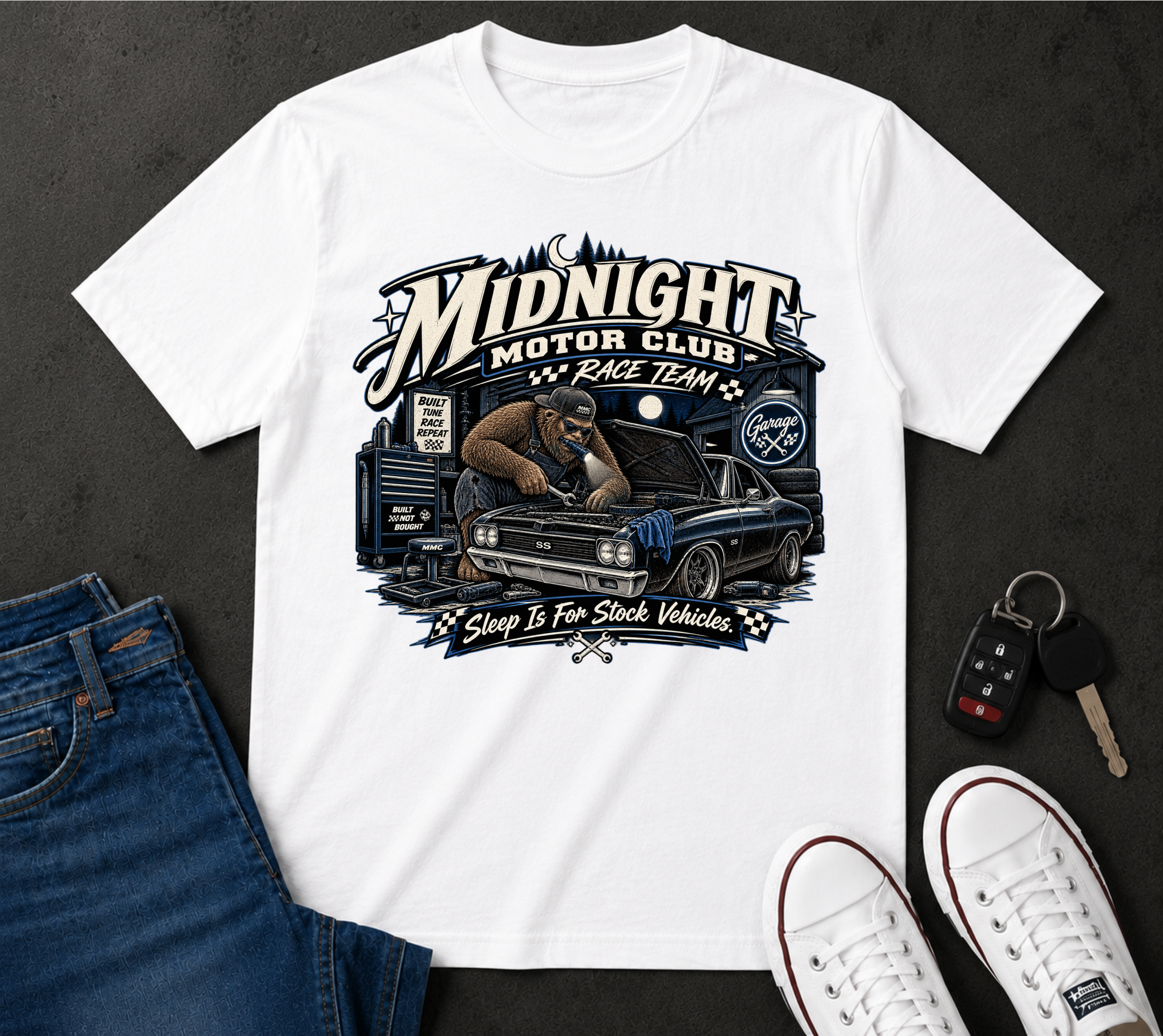Midnight Motor Club T-Shirt — Vintage Bigfoot Race Team Graphic Tee