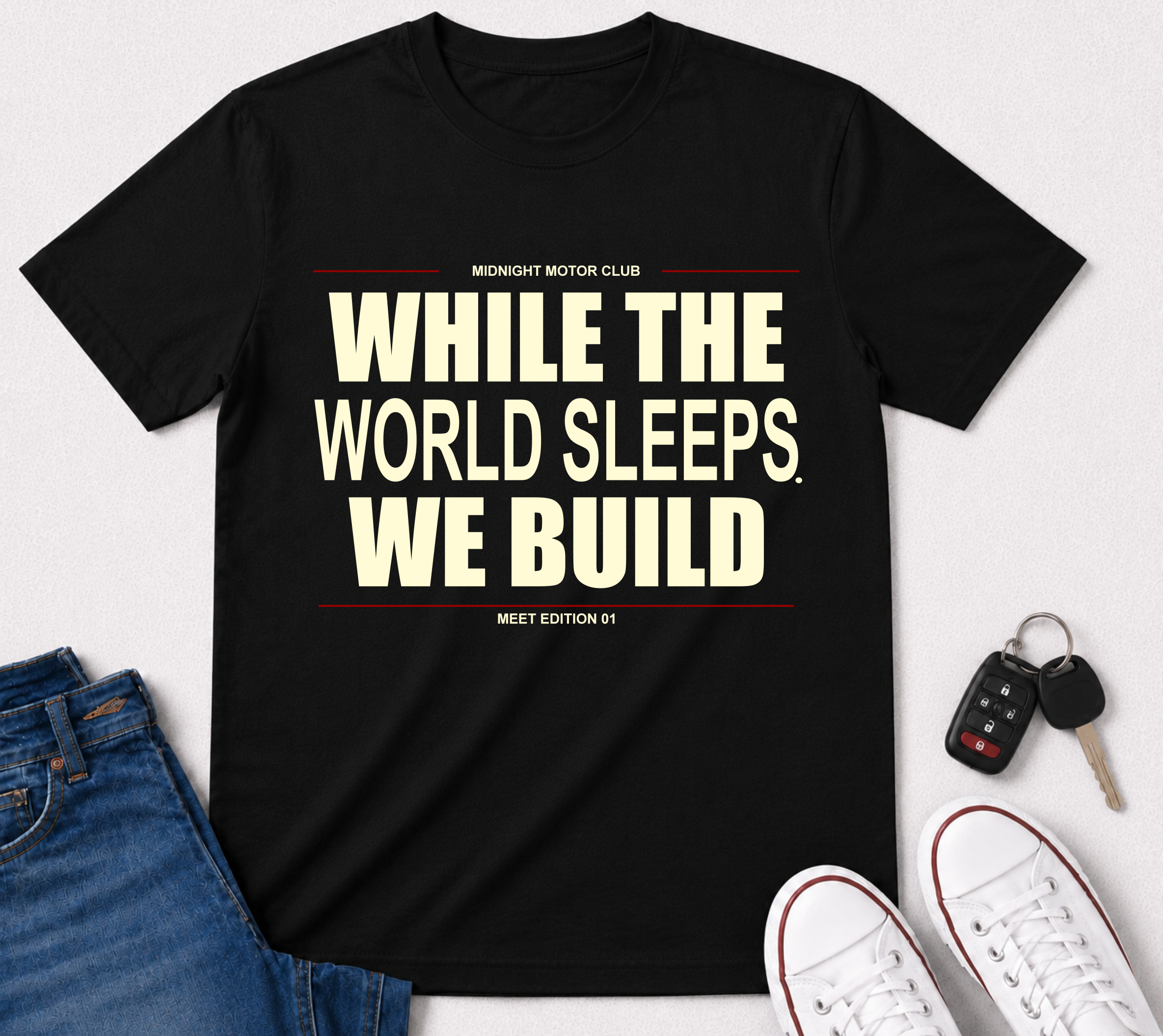 While The World Sleeps We Build T-Shirt | Motivational Typographic Tee